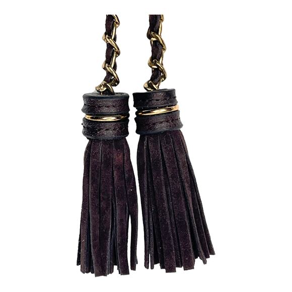 Double Brown Suede Leather & Gold Chain TASSELS for Handbag Purse Luggage FOB - Picture 2 of 5